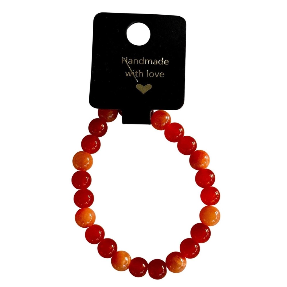 Handmade Red Orange Beaded Bracelet Stretchy Jewelry‎ Gift
